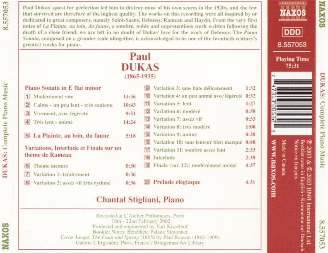 Dukas: Complete Piano Music cover art