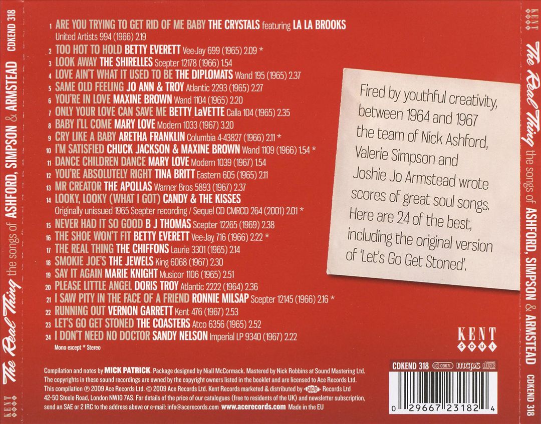 Real Thing: The Songs of Ashford, Simpson and Armstead cover art