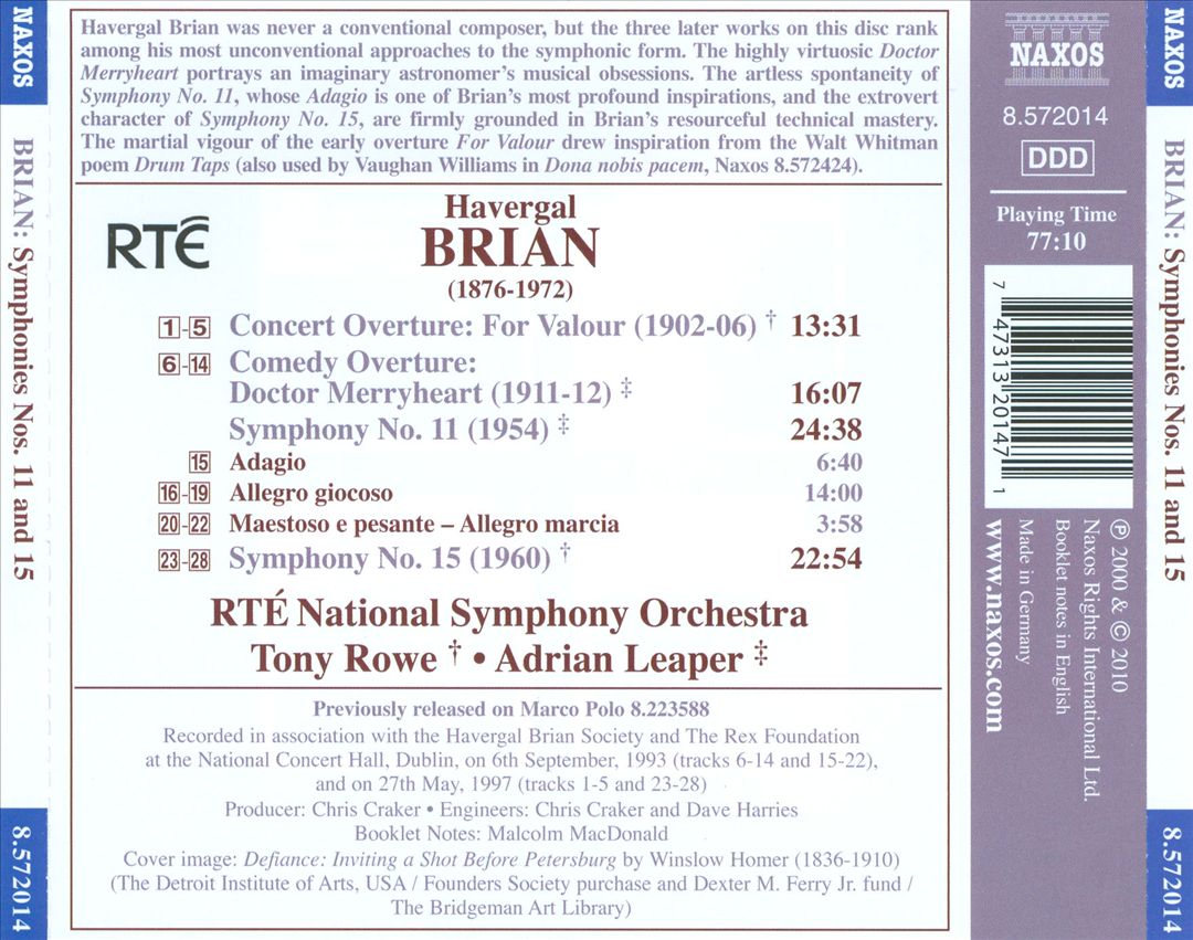 Havergal Brian: Symphonies Nos. 11 & 15 cover art