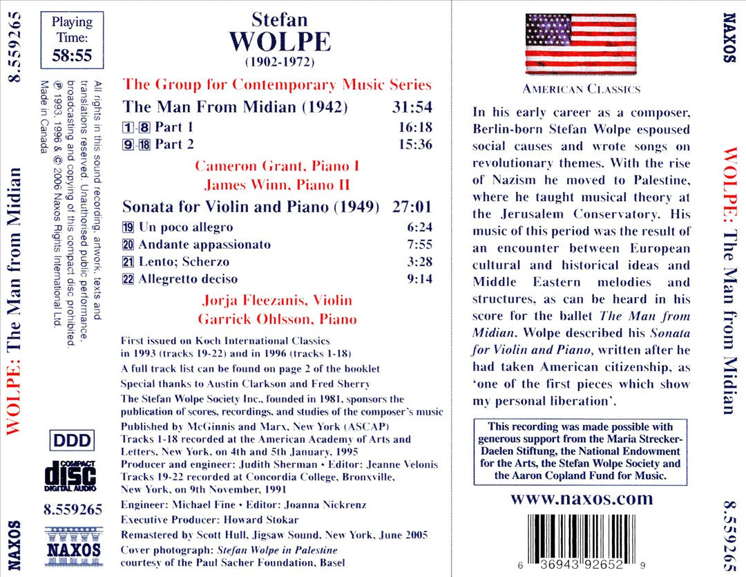 Stefan Wolpe: The Man from Midian; Sonata for violin & piano cover art