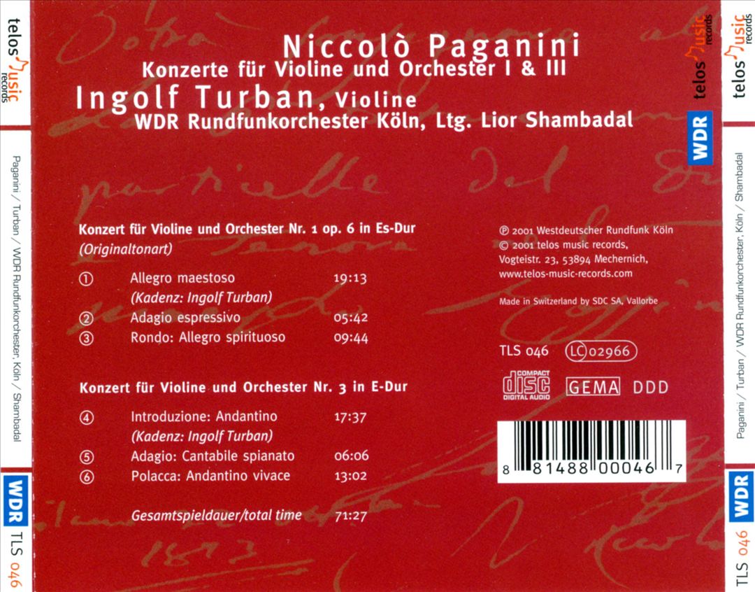 Paganini: Violin Concertos Nos. 1 & 3 cover art