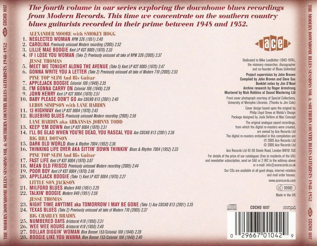 Modern Downhome Blues Sessions, Vol. 4: Southern Country Blues Guitarists 1948-1952 cover art