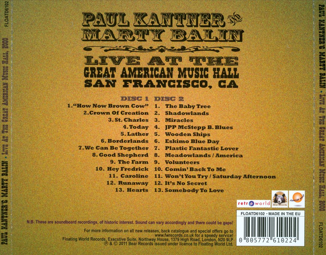 Live at the Great American Music Hall, 2000 cover art