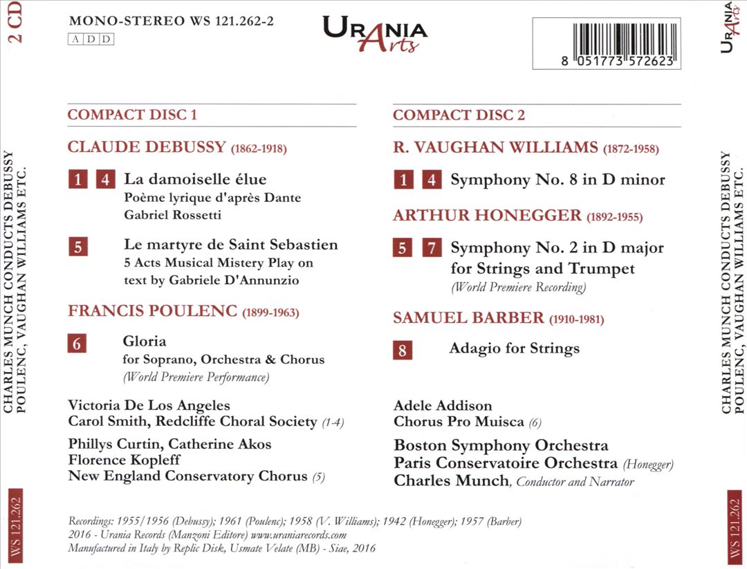 Poulenc: Gloria; Debussy: La Damoiselle Elue; Le Martyre De Saint Sebastien; Honegger, Vaughan Williams, Barber cover art
