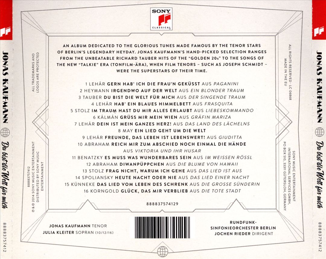 Du bist die Welt für mich cover art