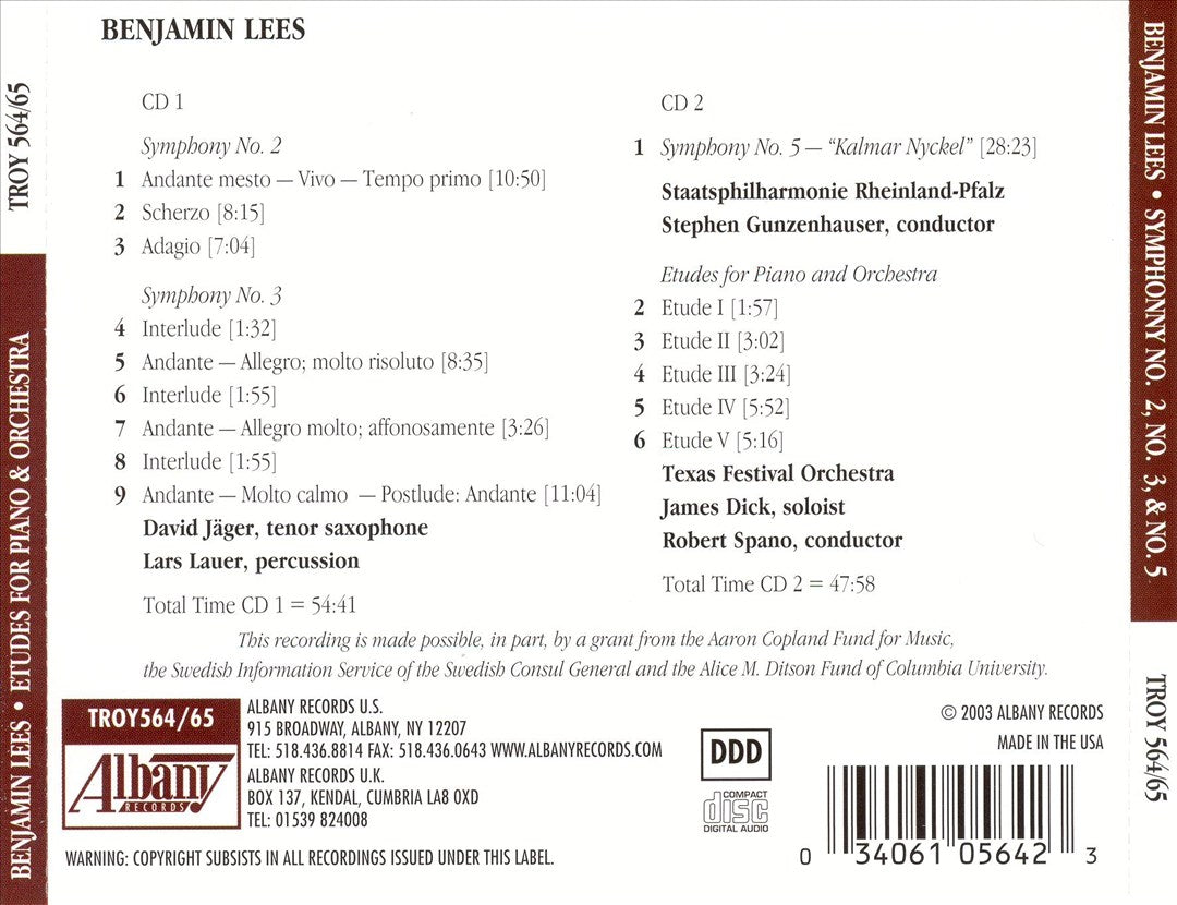 Benjamin Lees: Symphony No. 2; Symphony No. 3; Symphony No. 5 cover art