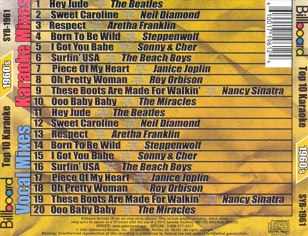 Billboard Top 10 Karaoke: 1960's cover art