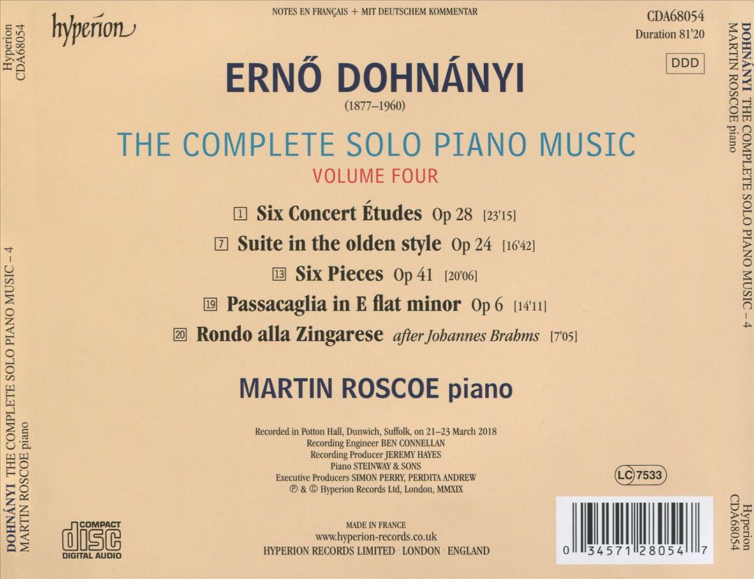 Dohnányi: The Complete Solo Piano Music, Vol. 4 cover art