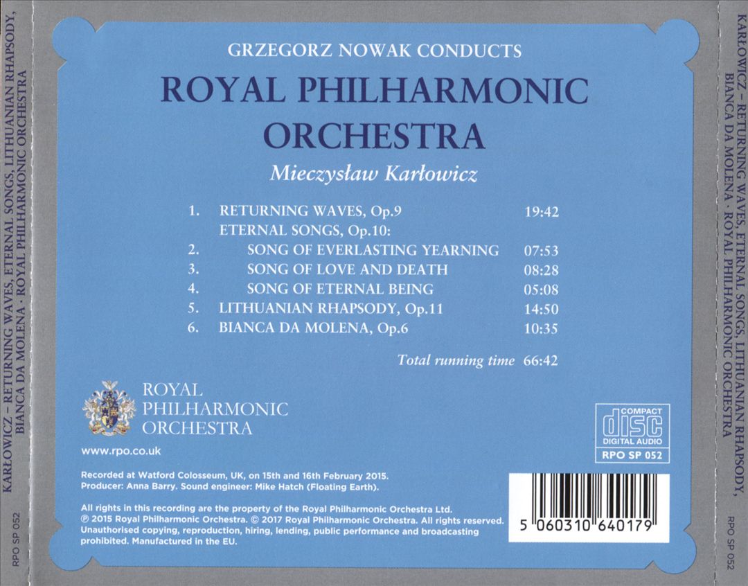 Grzegorz Nowak Conducts Karlowicz cover art