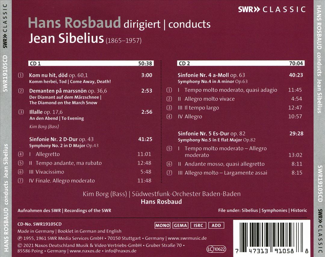 Sibelius: 3 Lieder; Sinfonien 2, 4 & 5 cover art