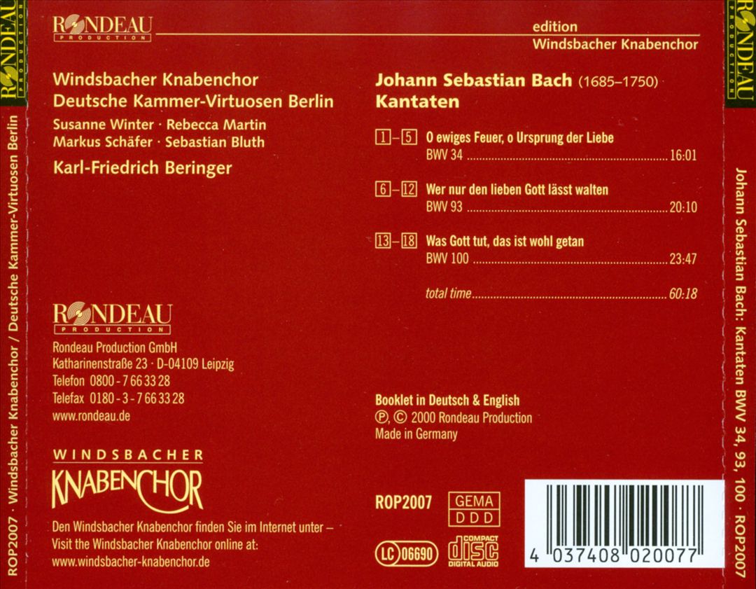 Bach: Kantaten, BWV 34, 93, 100 cover art