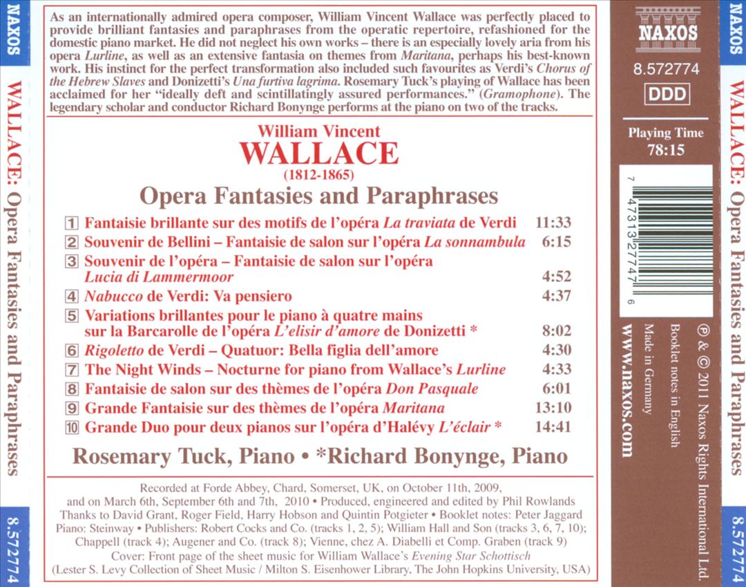Wallace: Opera Fantasies and Paraphrases cover art