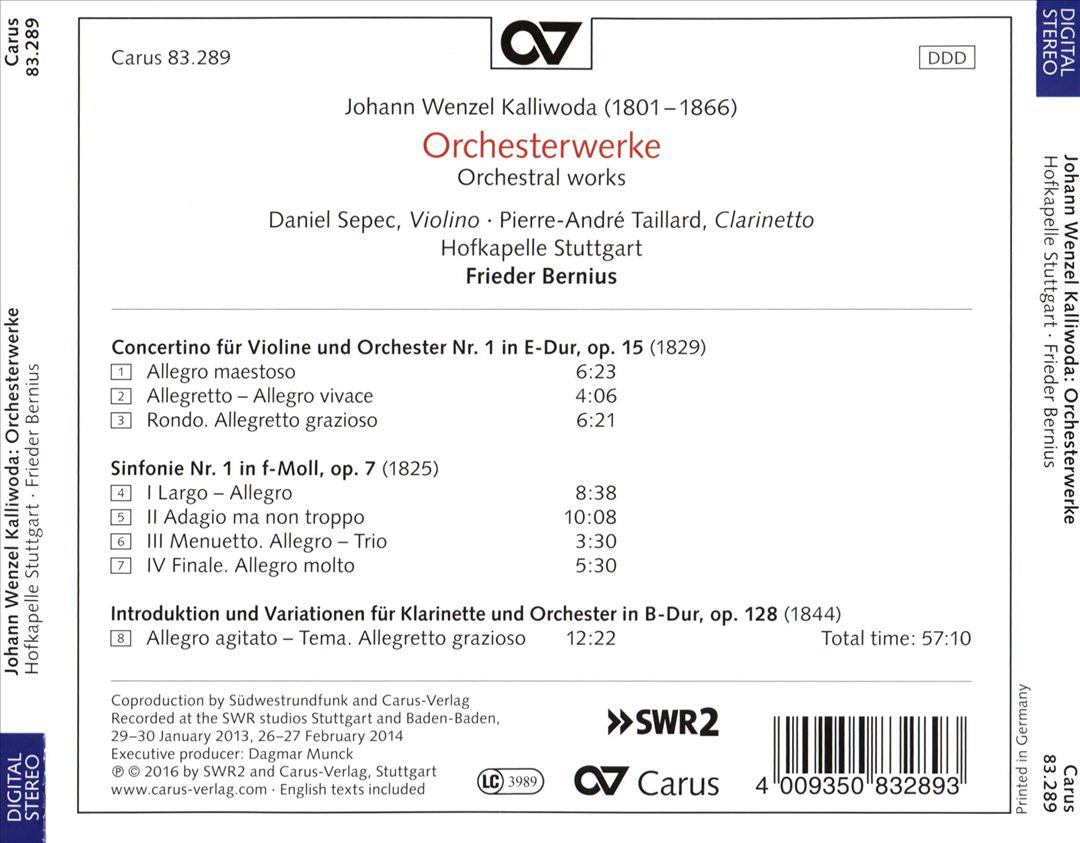 Johan Wenzel Kalliwoda: Orchesterwerke (Orchestral Works) cover art