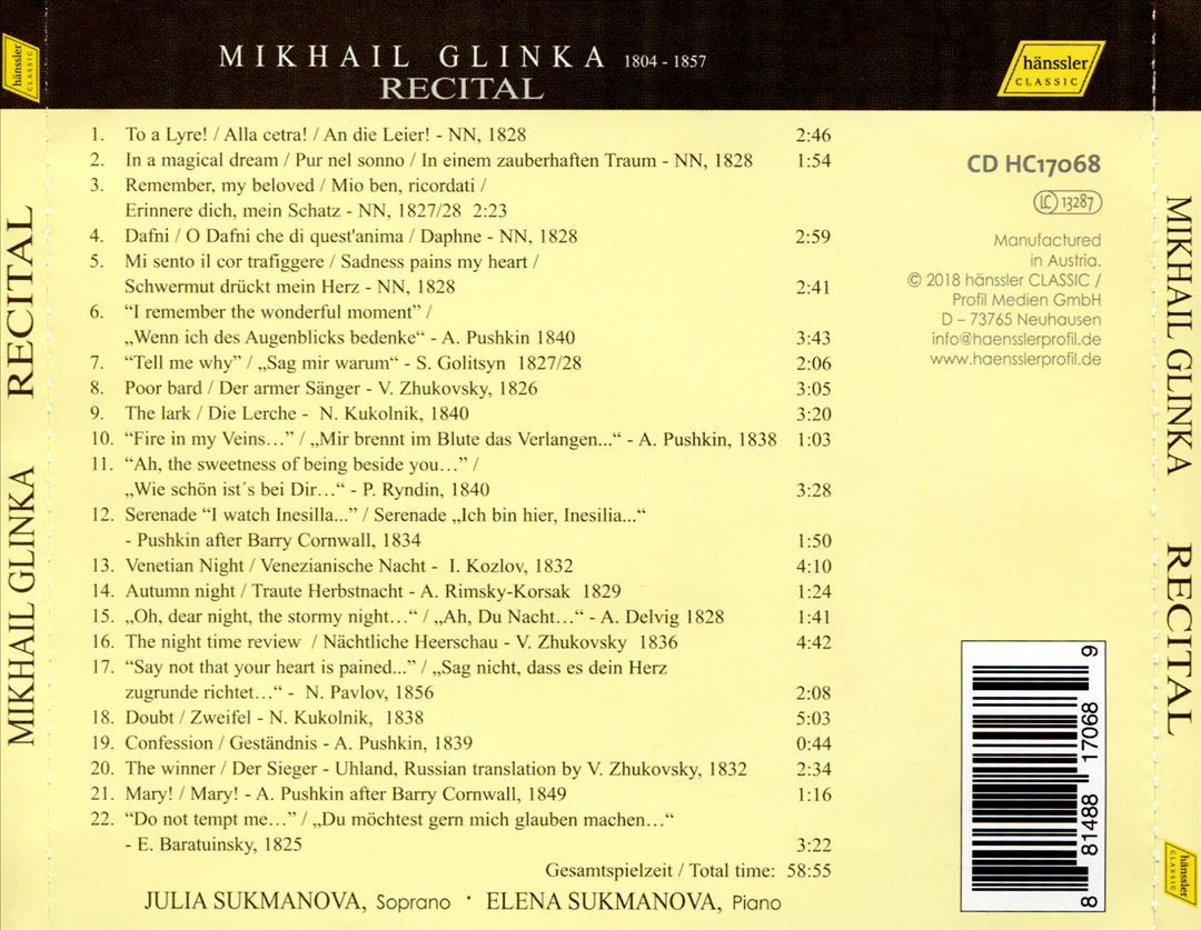 Mikhail Glinka: Recital cover art