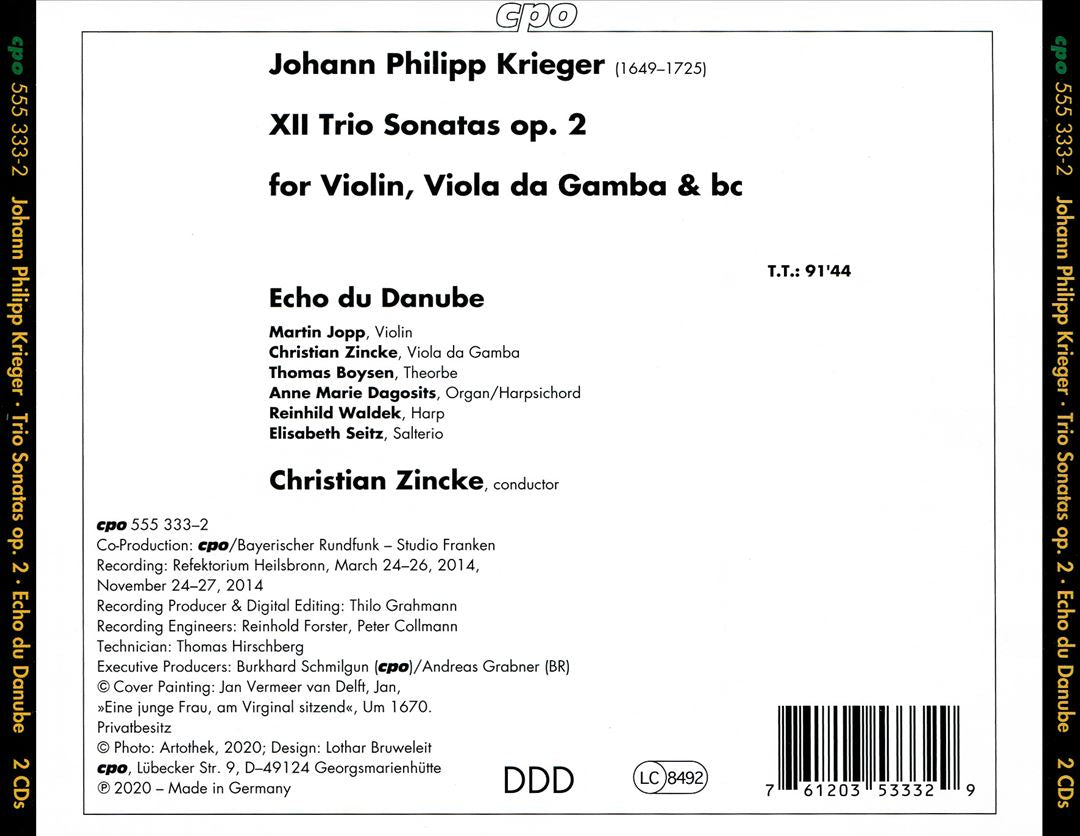 Johann Philipp Krieger: 12 Trio Sonatas Op. 2 cover art