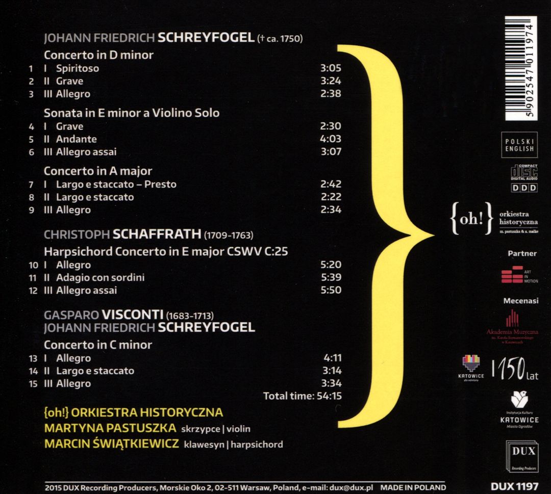 {OH!}: Johann Friedrich Schreyfogel, Christoph Schaffrath, Gasparo Visconti cover art
