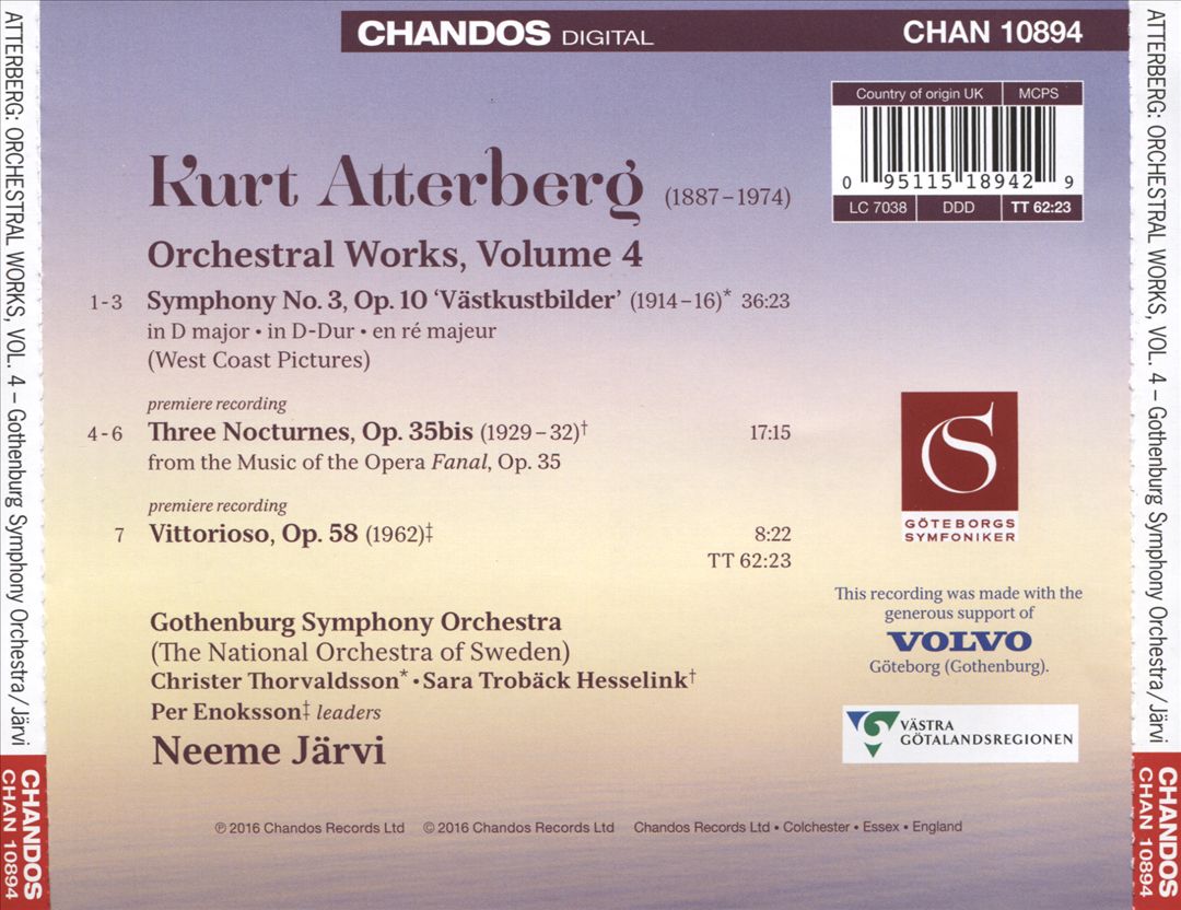 Atterberg: Orchestral Works, Vol. 4 cover art