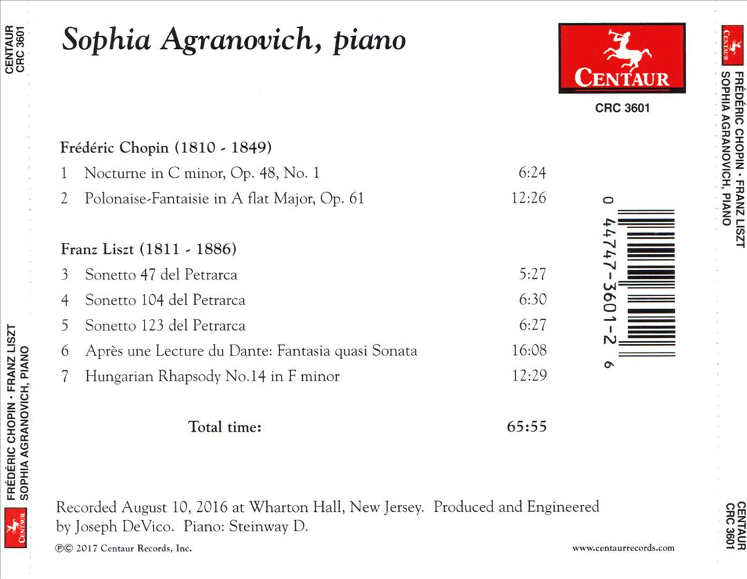Frédéric Chopin: Polonaise-Fantaisie; Nocturne in C minor; Franz Liszt: Après une Lecture du Dante - Fantasia quasi Sonata; 3 Sonetti del Petrarca; Hungarian Rhapsody No. 14 cover art