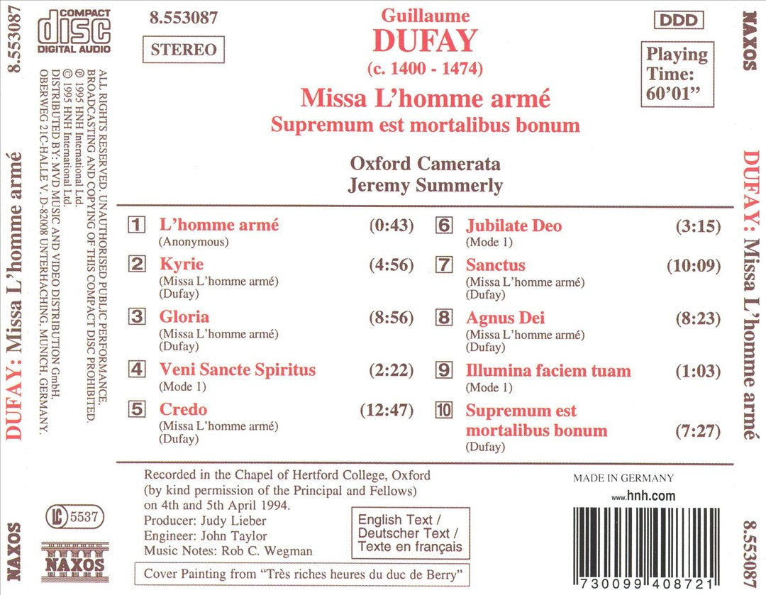Dufay: Missa L'homme armé; Supremum est mortalibus bonum cover art