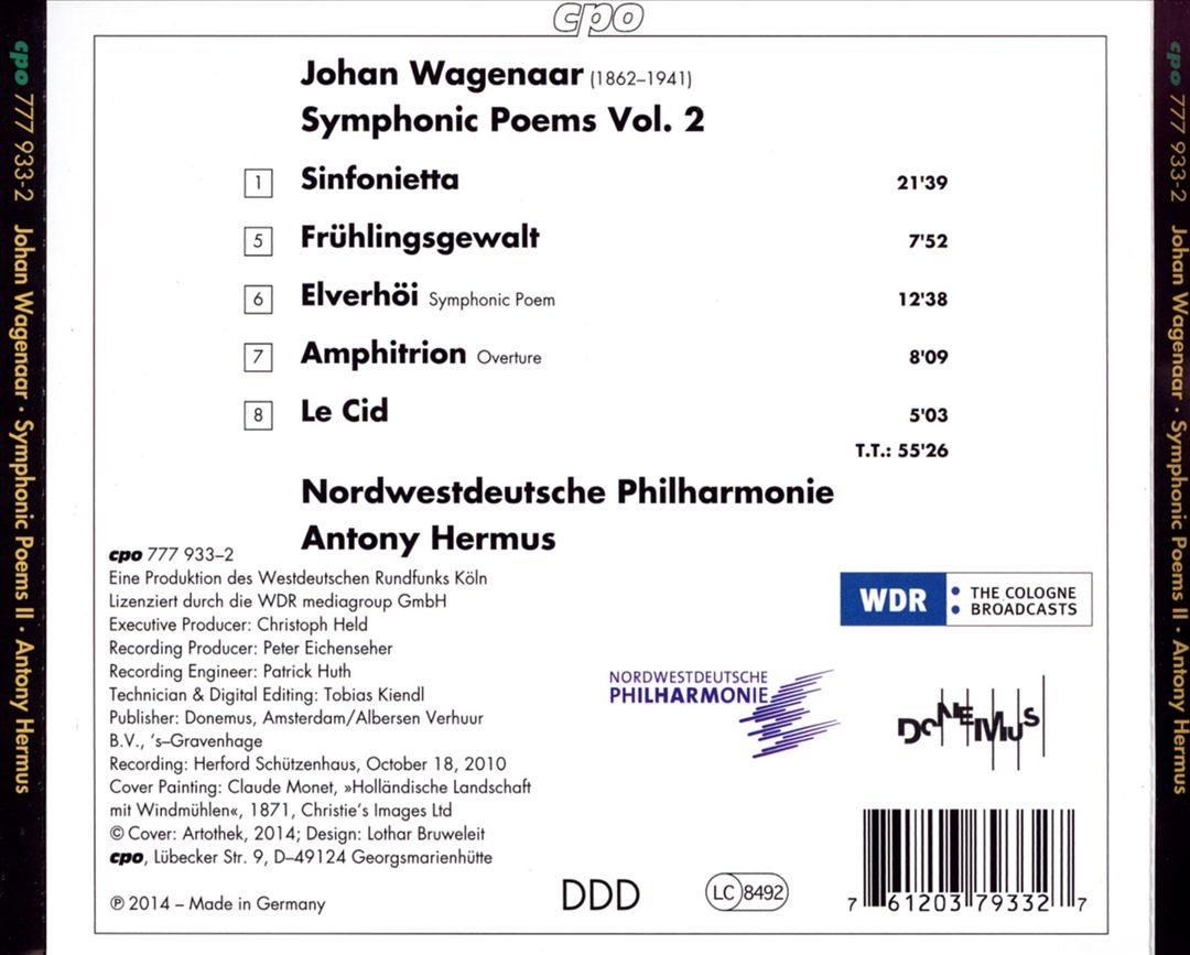 Johan Wagenaar: Sinfonietta - Symphonic Poems, Vol. 2 cover art
