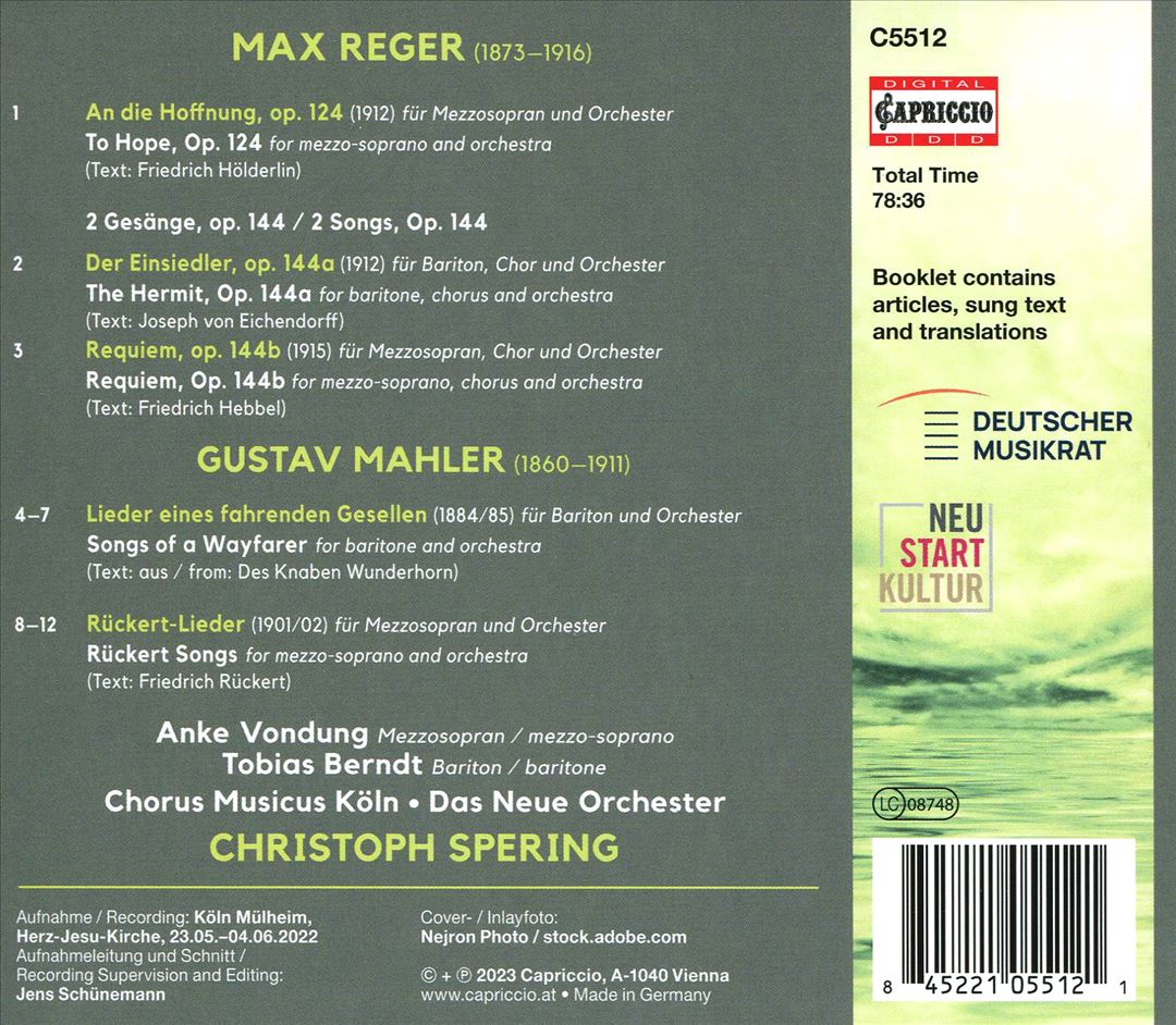 Max Reger: Requiem; An die Hoffnung; Der Einsiedler; Gustav Mahler: Orchestral Songs cover art