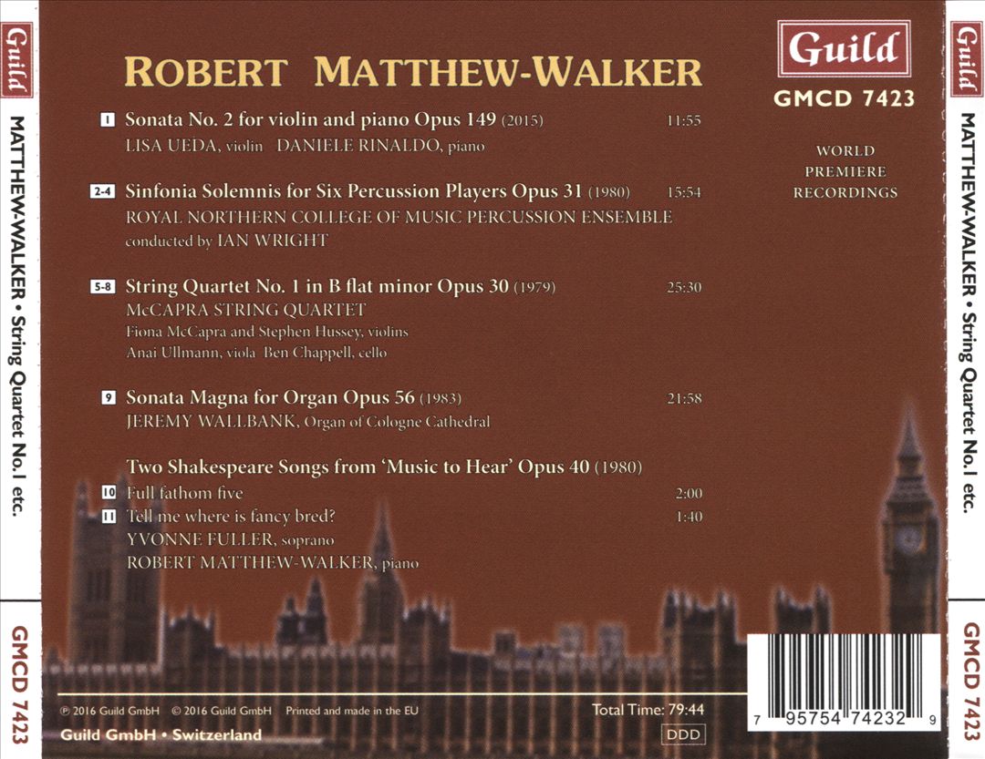 Robert Matthew-Walker: Violin Sonata No. 2; Sinfonia Solemnis; String Quartet No. 1; Sonata Magna; Two Shakespeare Songs cover art