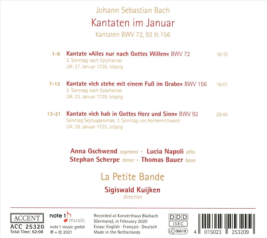 Johann Sebastian Bach: Kantaten im Januar - BWV 72, 92 & 156 cover art