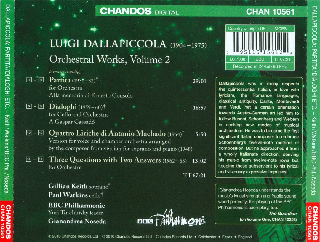 Dallapiccola: Orchestral Works Vol. 2 cover art