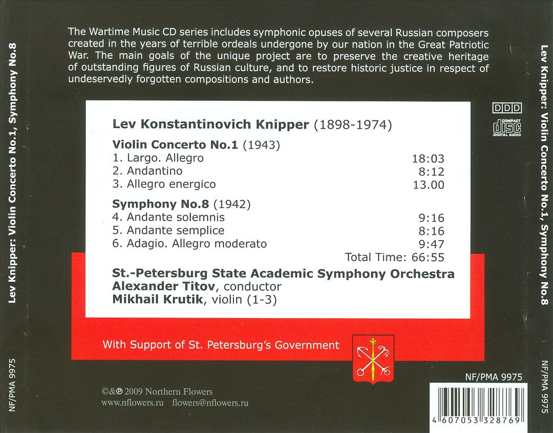 Lev Knipper: Violin Concerto No. 1; Symphony No. 8 cover art