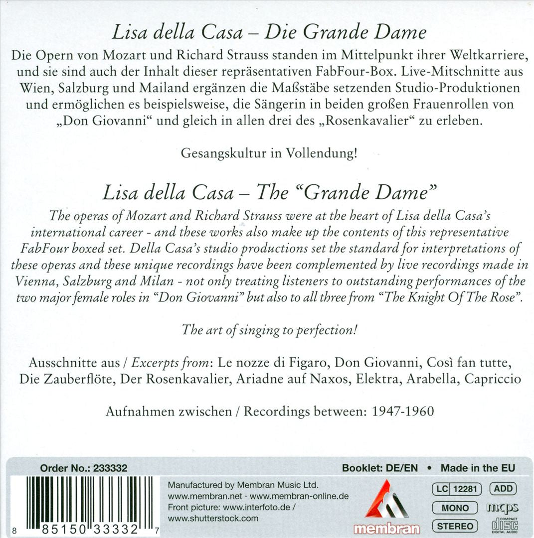 Lisa Della Casa sings Wolfgang Amadeus Mozart, Richard Strauss cover art