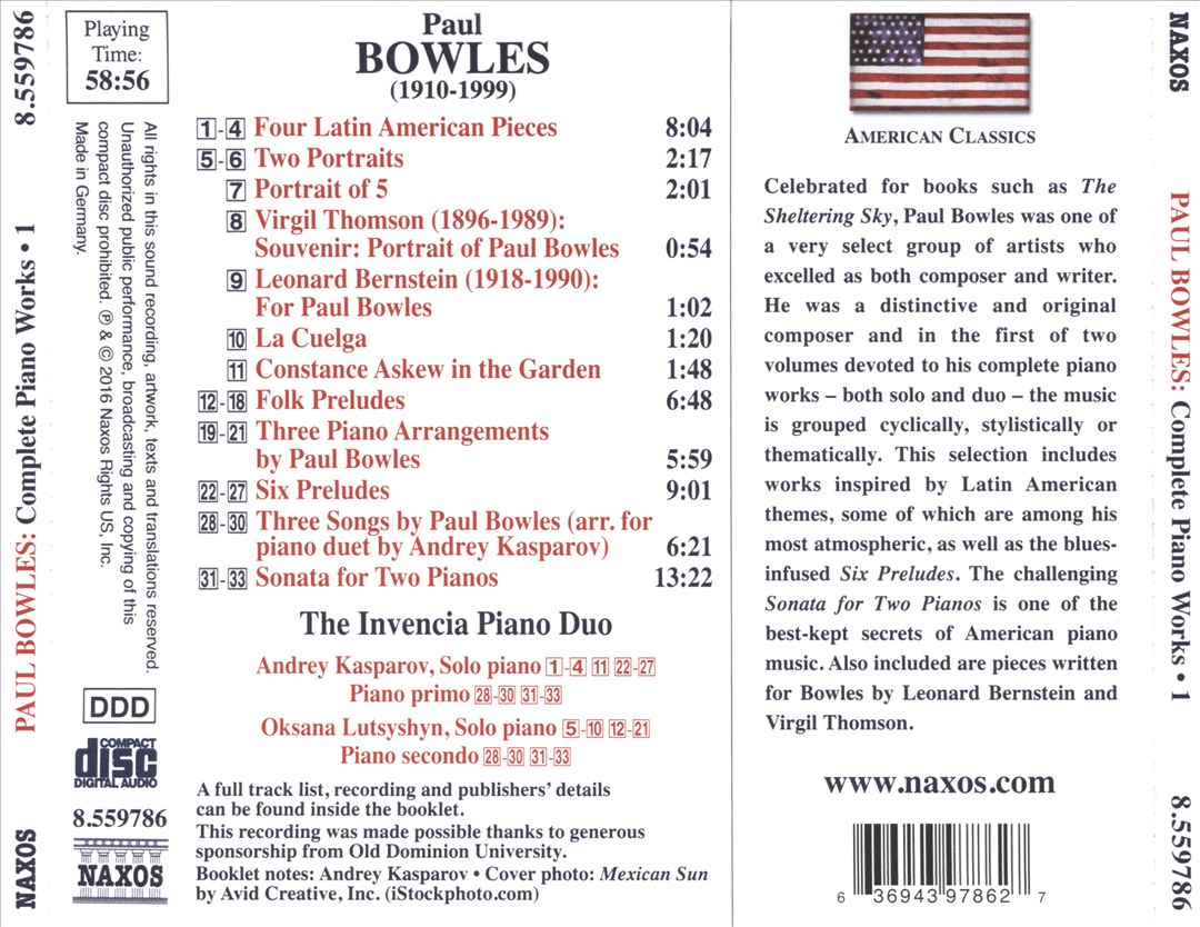 Paul Bowles Complete Piano Works, Vol. 1 cover art