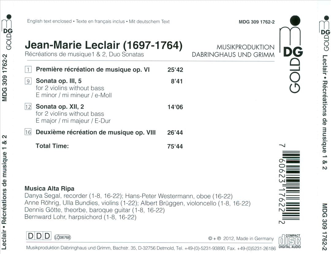 Leclair: Première & Deuxième Récréation de Musique cover art