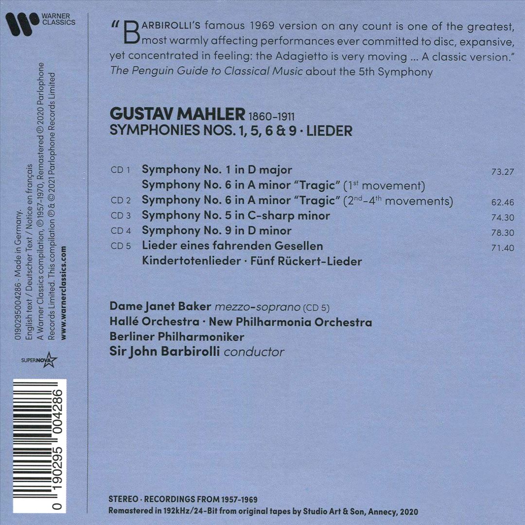 Mahler: Symphonies Nos. 1, 5, 6 & 9; Lieder cover art