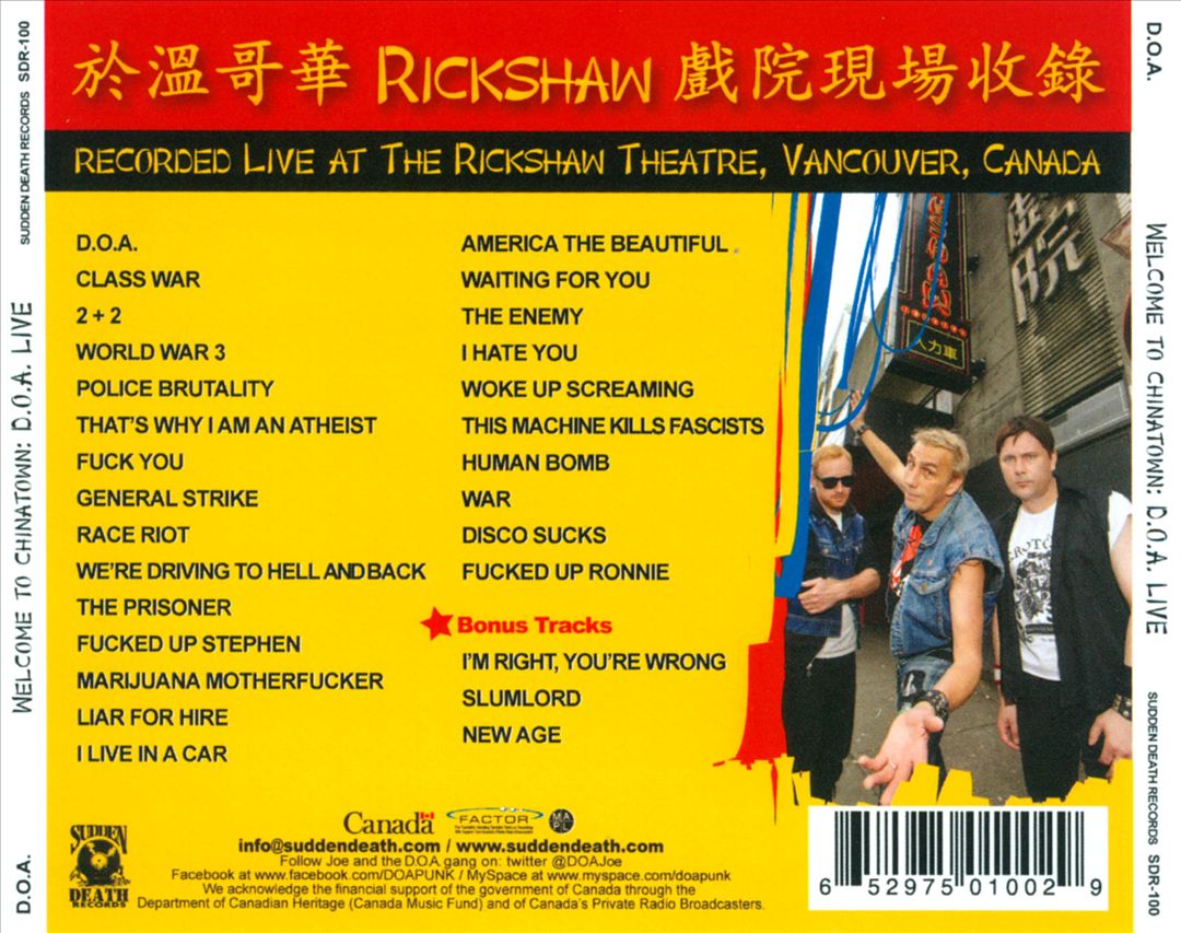 Welcome to Chinatown: D.O.A. Live cover art