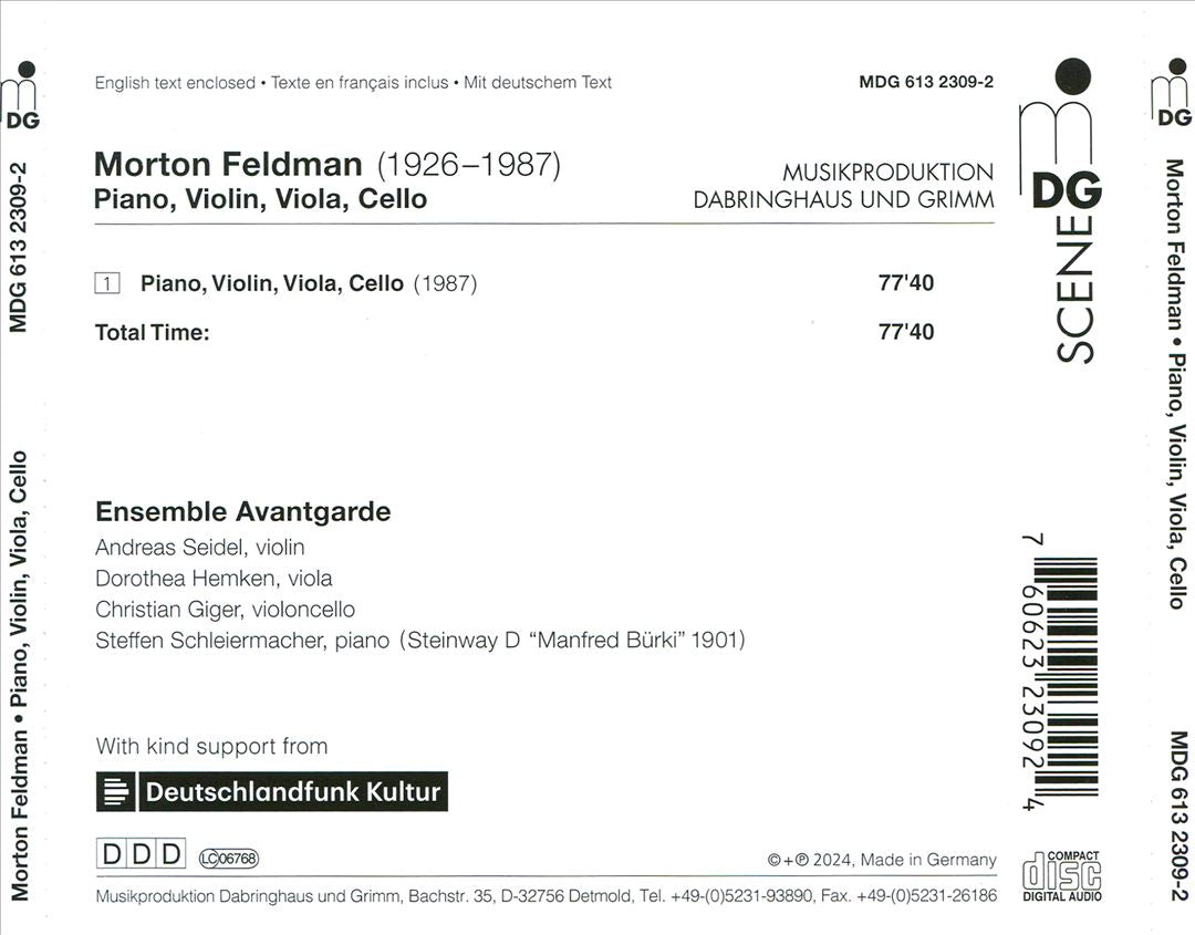 Morton Feldman: Piano, Violin, Viola, Cello cover art