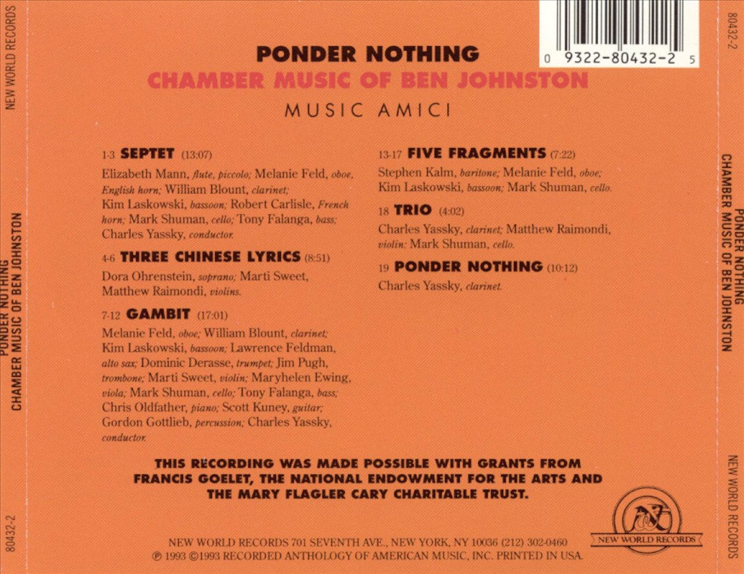 Ben Johnston: Ponder Nothing cover art