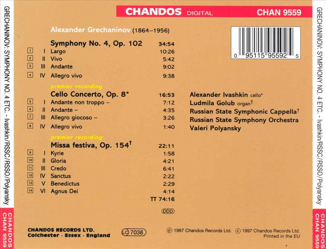 Grechaninov: Symphony No. 4; Cello Concerto; Missa Festiva cover art