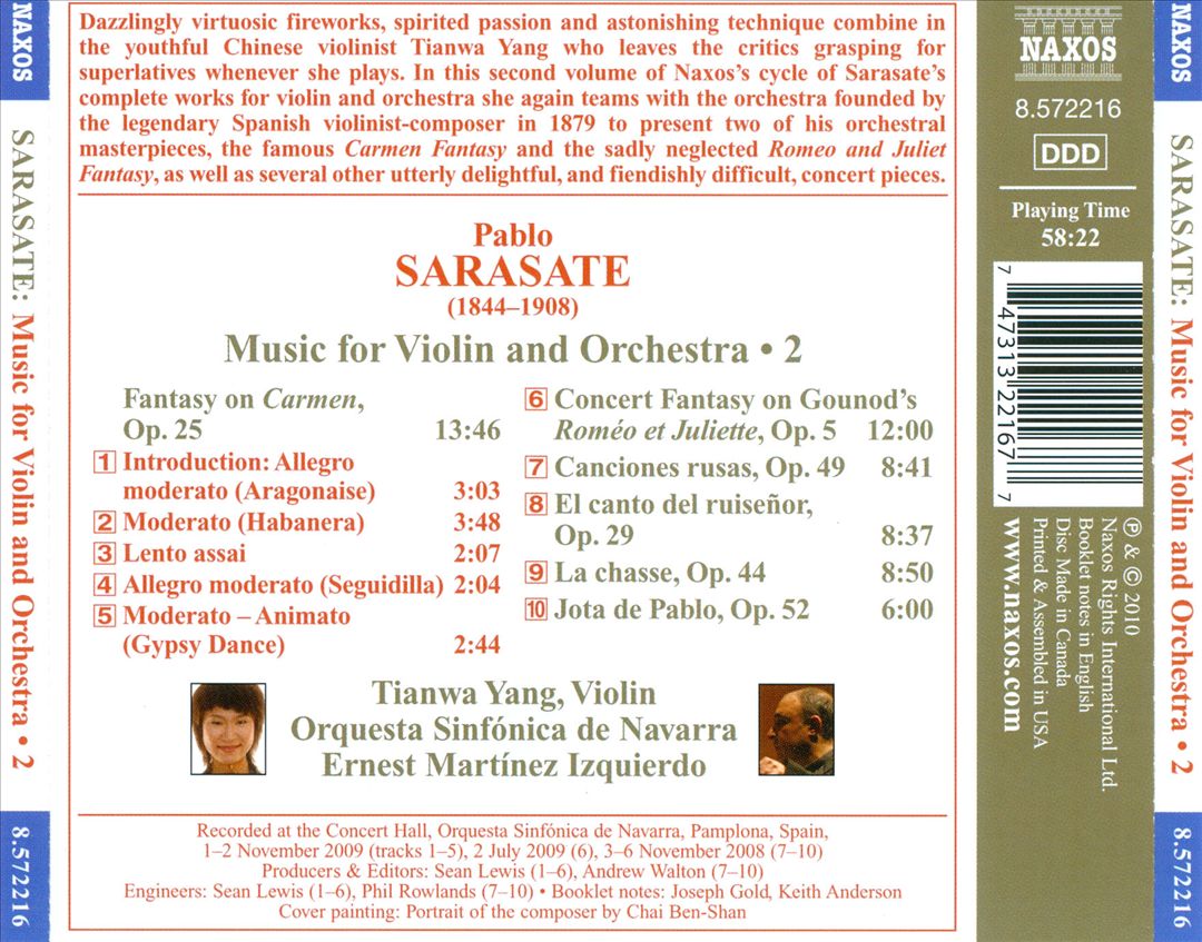 Pablo Sarasate: Music for Violin & Orchestra, Vol. 2 cover art