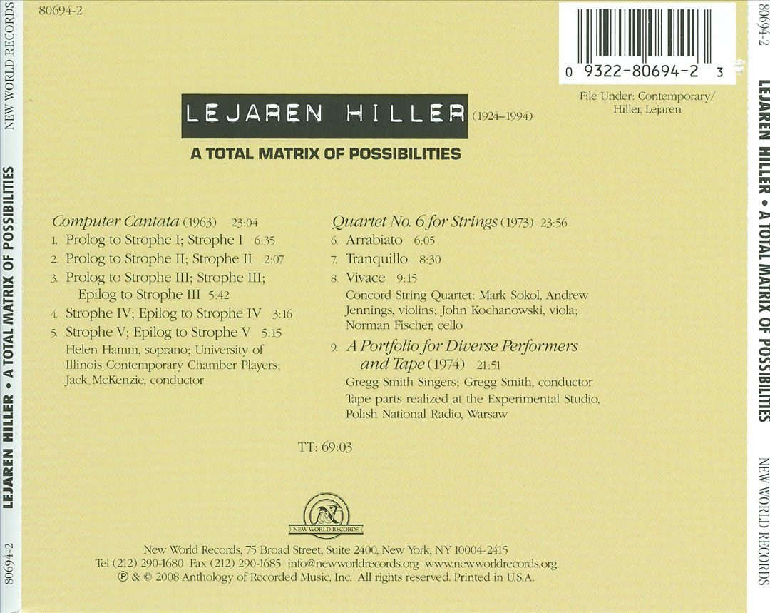 Lejaren Hiller: A Total Matrix of Possibilities cover art