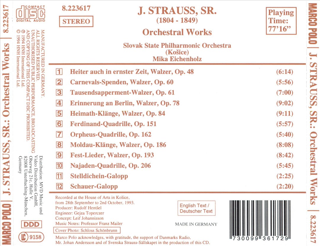 J. Strauss Sr.: Orchestral Works cover art
