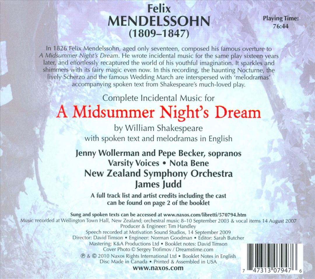 Felix Mendelssohn: A Midsummer Night's Dream (Complete Incidental Music) cover art