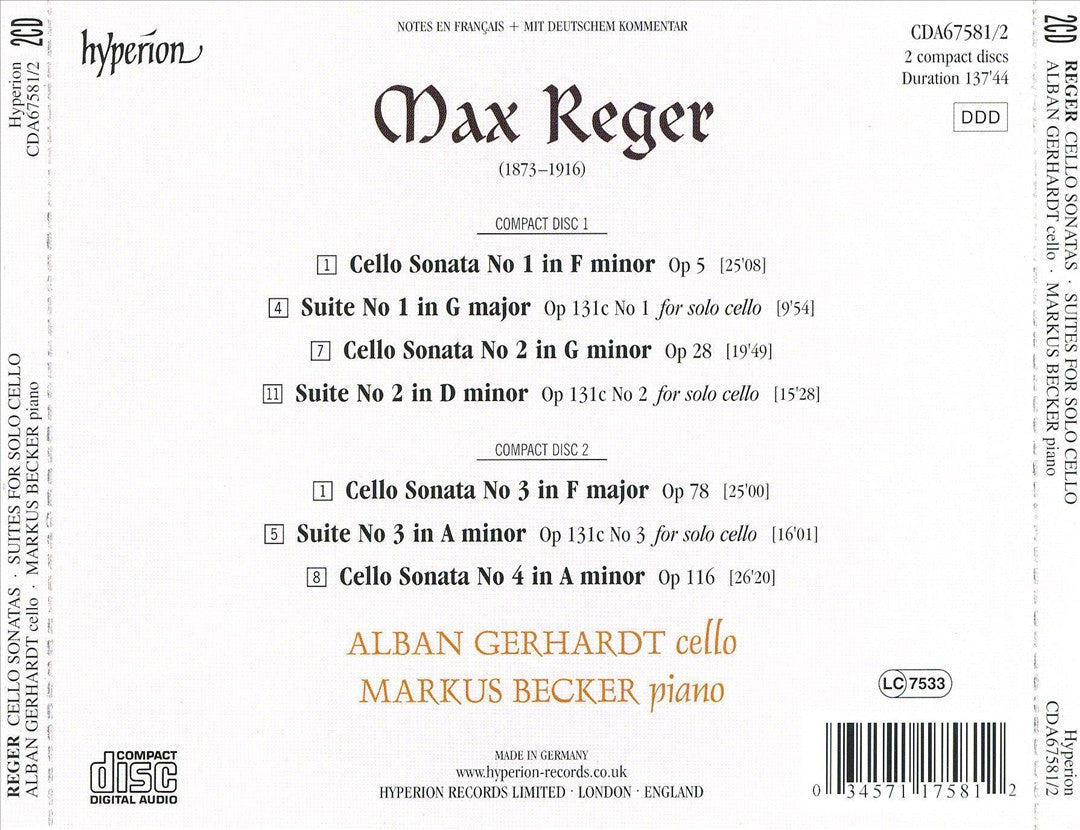 Reger: Cello Sonatas cover art