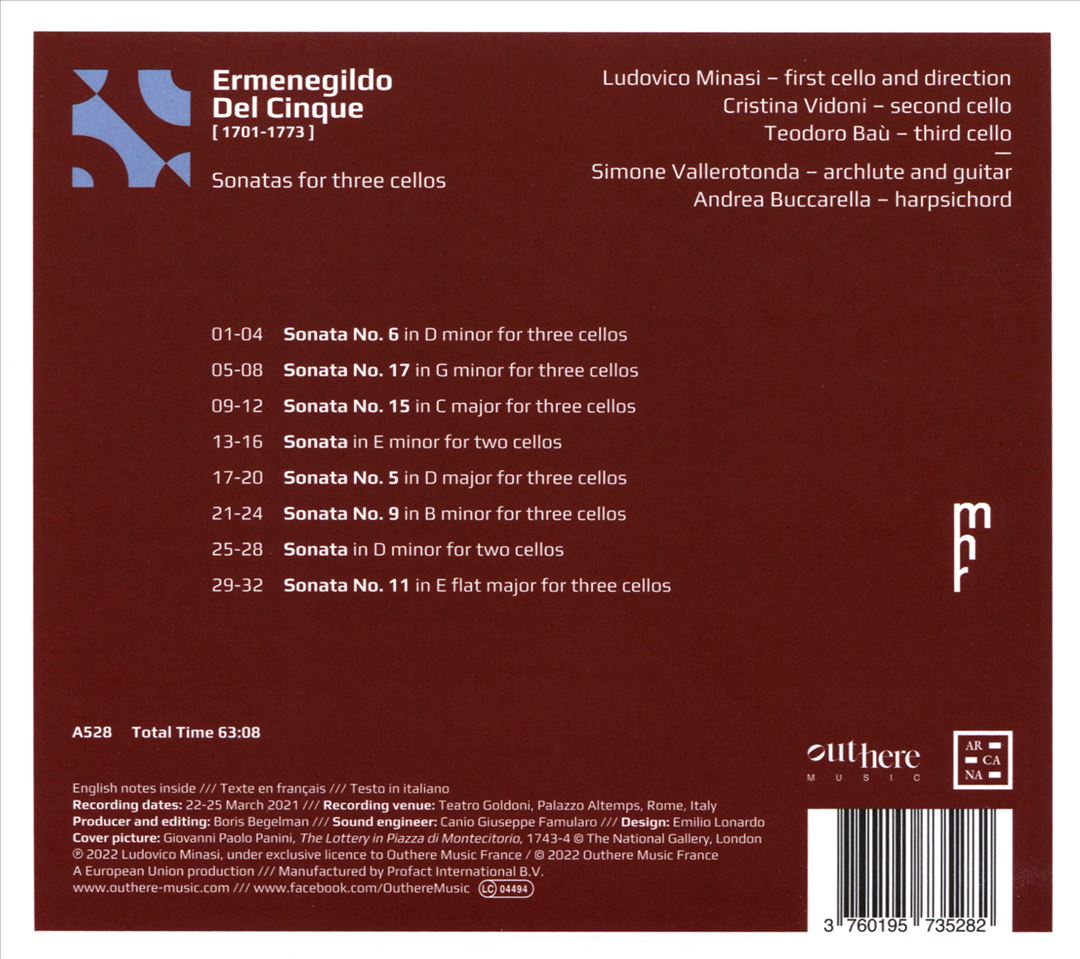 Ermenegildo Del Cinque: Sonatas for Three Cellos cover art