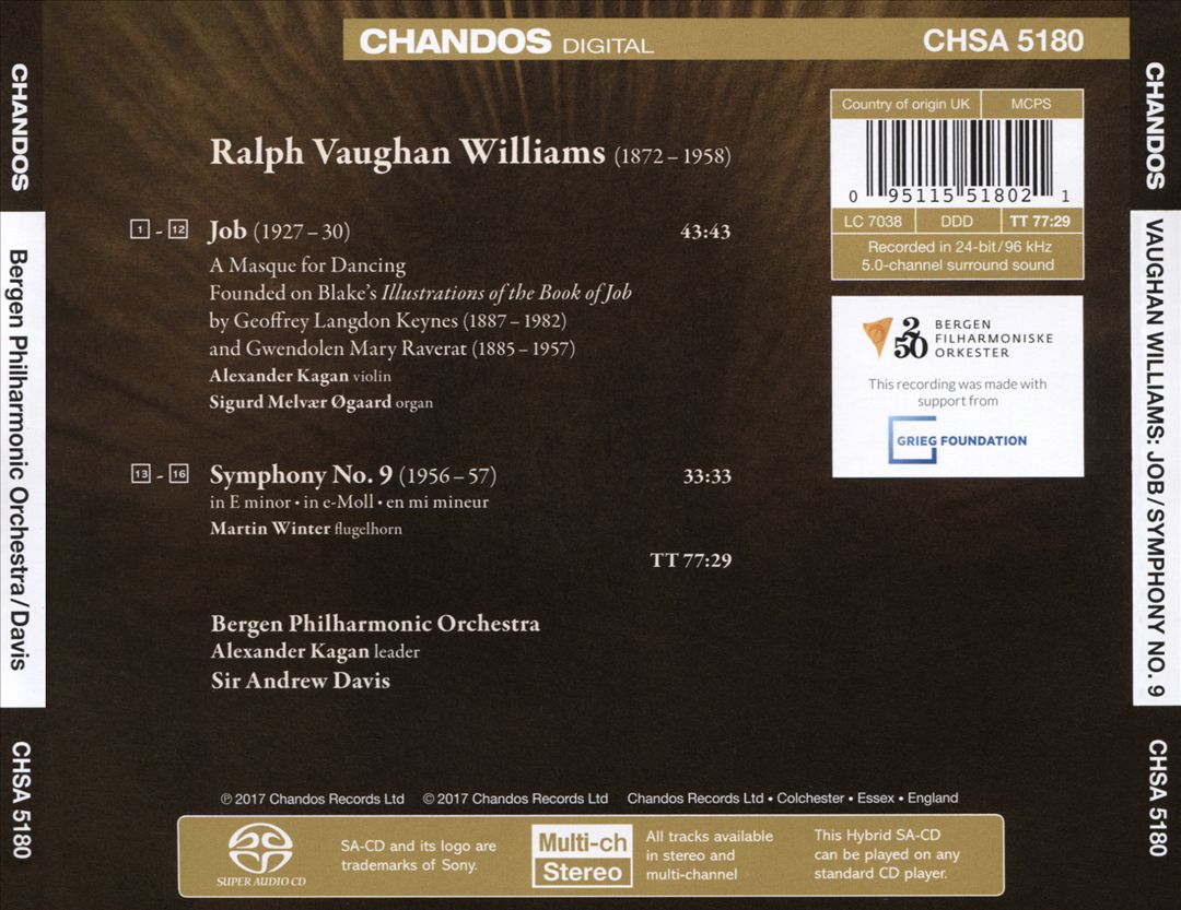 Vaughan Williams: Job; Symphony No. 9 cover art