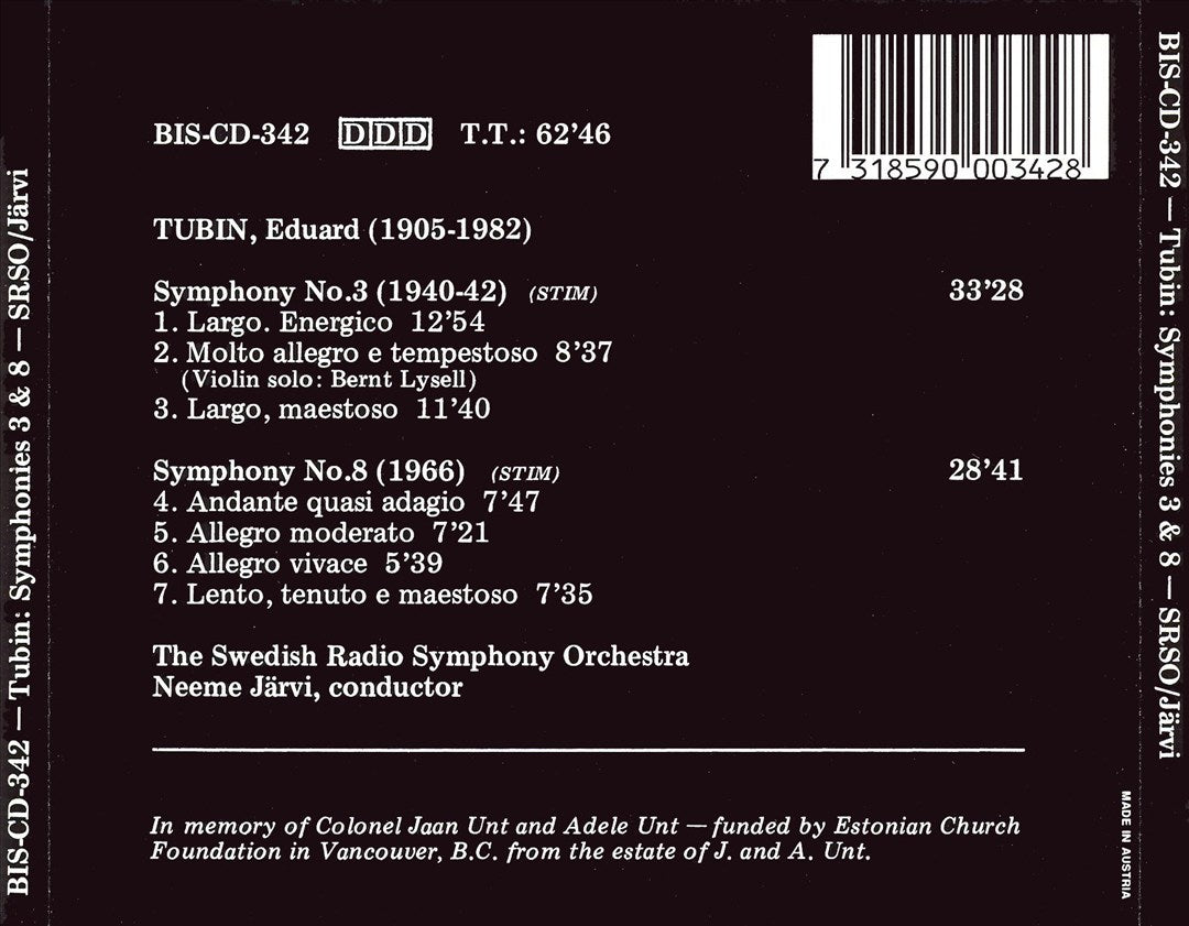 Eduard Tubin: Symphonies Nos. 3 & 8 cover art