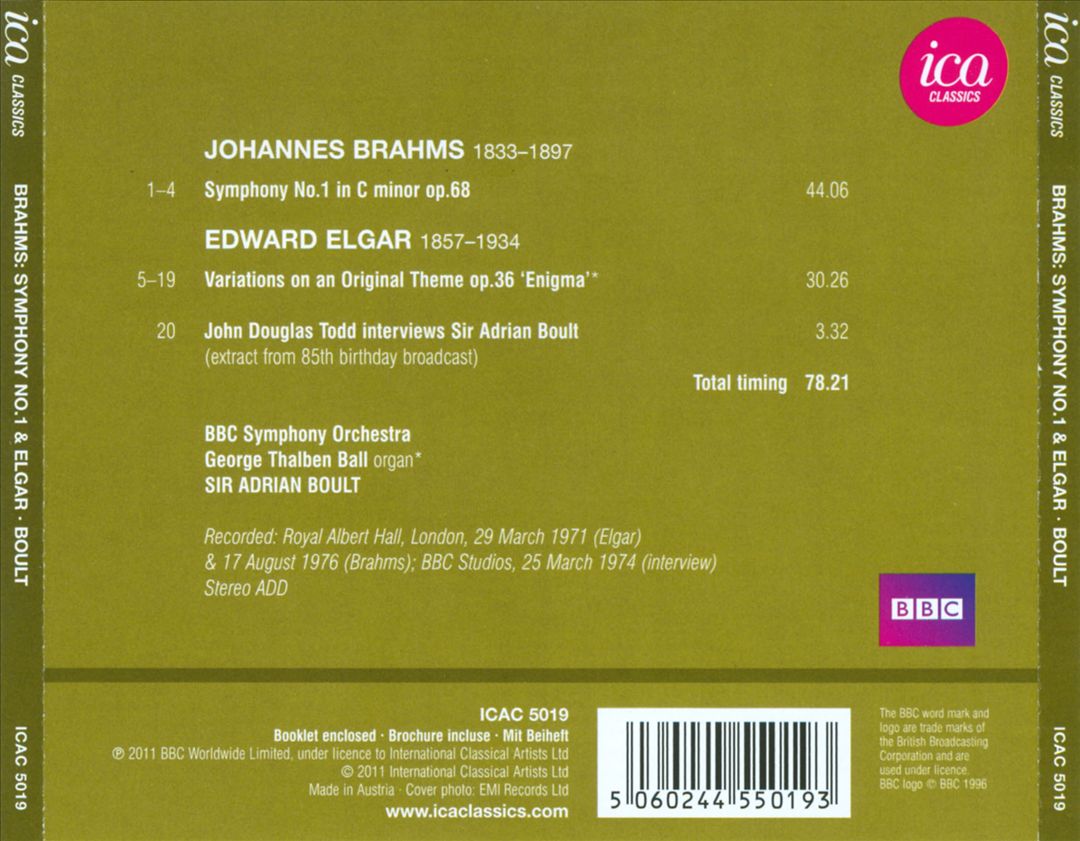 Brahms: Symphony No. 1; Elgar: Enigma Variations cover art