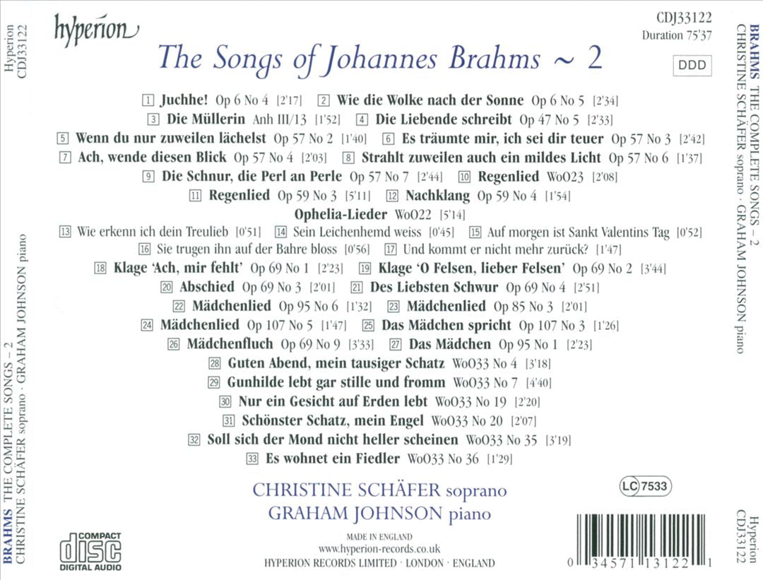 Songs of Johannes Brahms, Vol. 2 cover art
