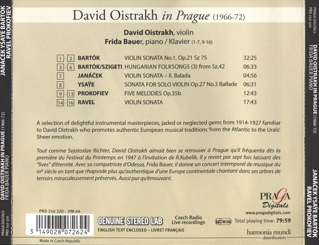 David Oistrakh in Prague - Janácek, Ysaÿe, Ravel, Bartók, Prokofiev cover art