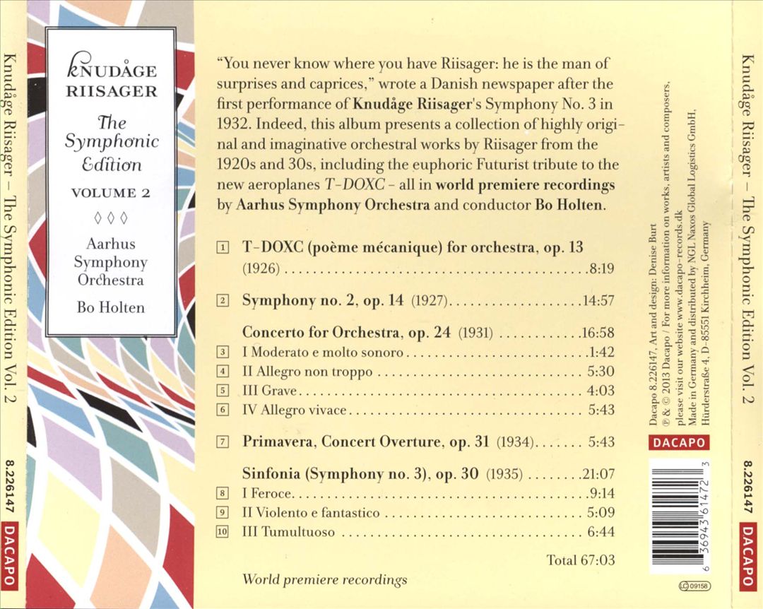 Knudåge Riisager: The Symphonic Edition, Vol. 2 cover art