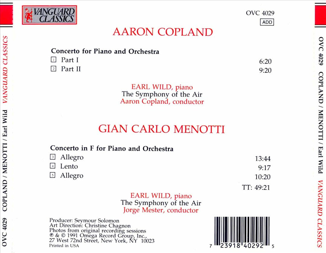 Aaron Copland: Piano Concerto; Gian Carlo Menotti: Piano Concerto cover art